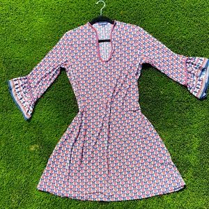 Max Edition dress, sz L, pink flower/ blue leaf print, knee length